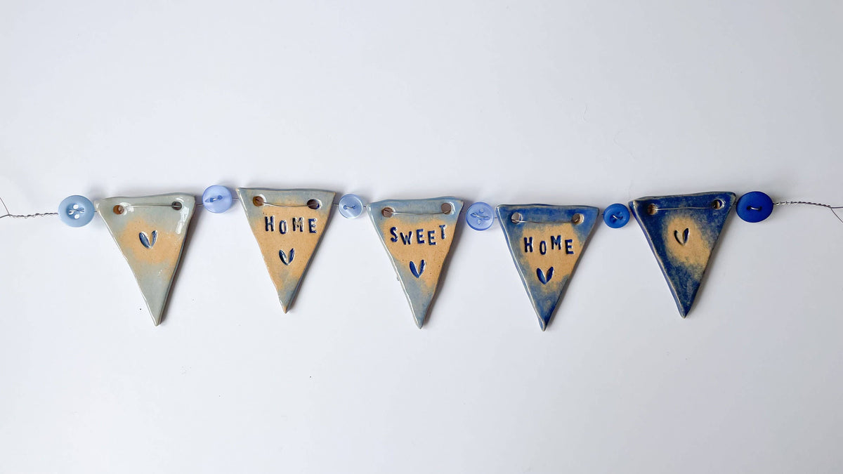 Ceramic 'Home Sweet Home' Ombre Blue Bunting Garland