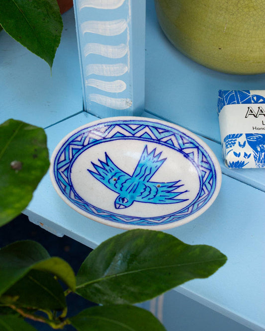 Soap Dish – Hand Painted Ceramic – Blue Bird Design