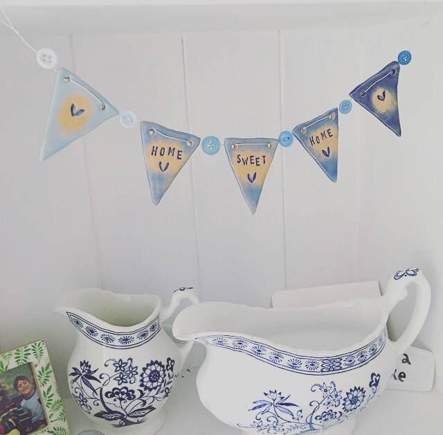 Ceramic 'Home Sweet Home' Ombre Blue Bunting Garland