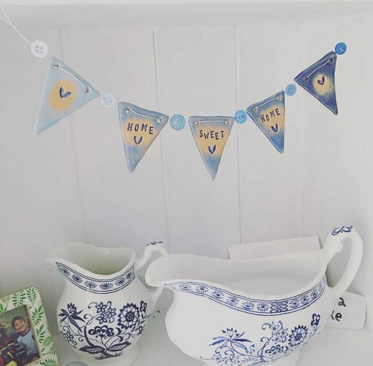 Ceramic 'Home Sweet Home' Ombre Blue Bunting Garland