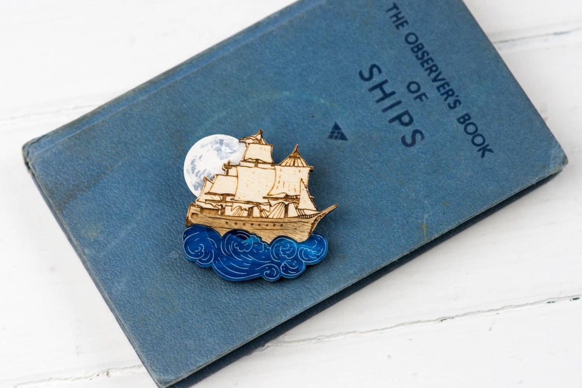 Moonlit Pirate Ship Brooch