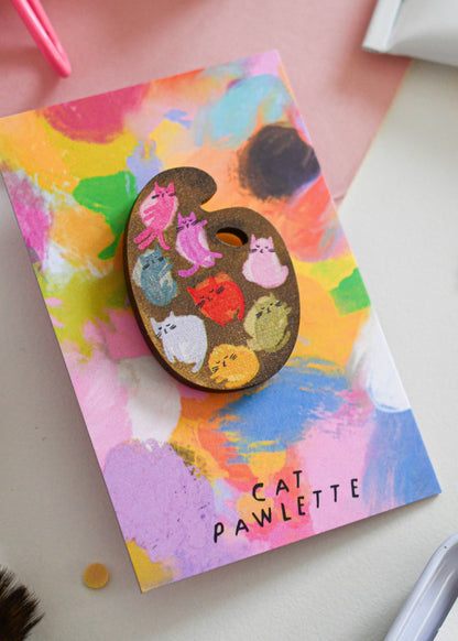 Cat Art Paint Palette Wooden Pin Badge 