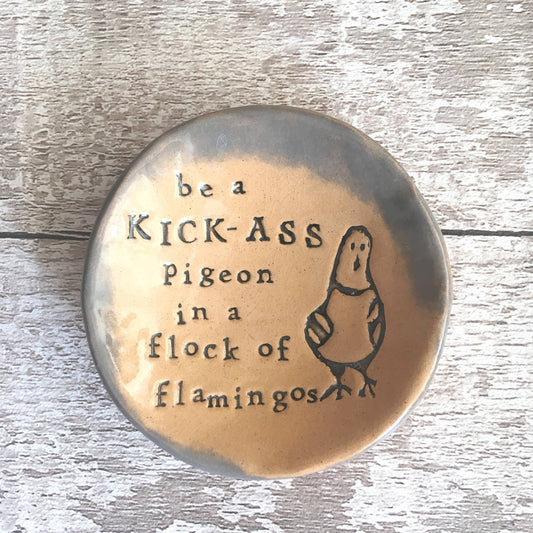 Kick-Ass Pigeon Ceramic Dish – Handmade Trinket Dish