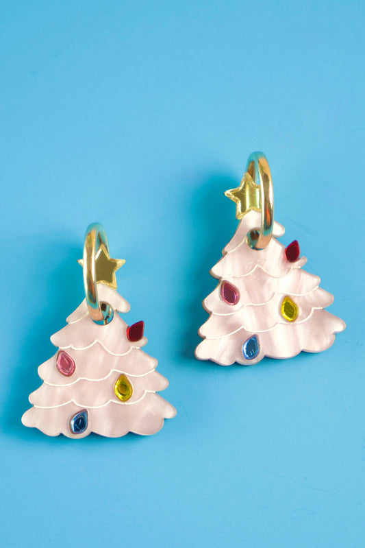 Vintage Christmas Tree Hoop Earrings