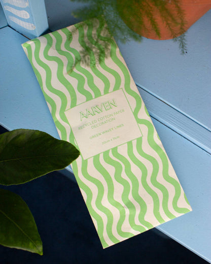 Indian Recycled Paper Decoration 'Green Wavey Lines' — Large