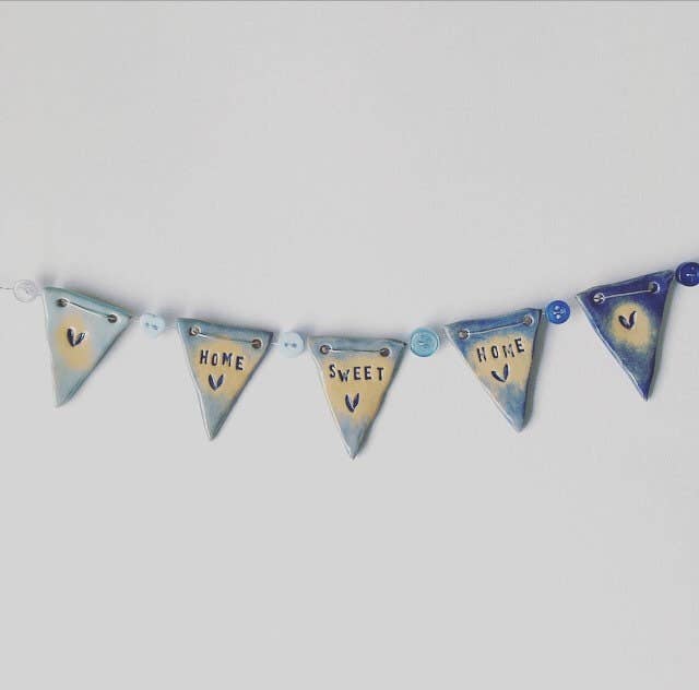 Ceramic 'Home Sweet Home' Ombre Blue Bunting Garland