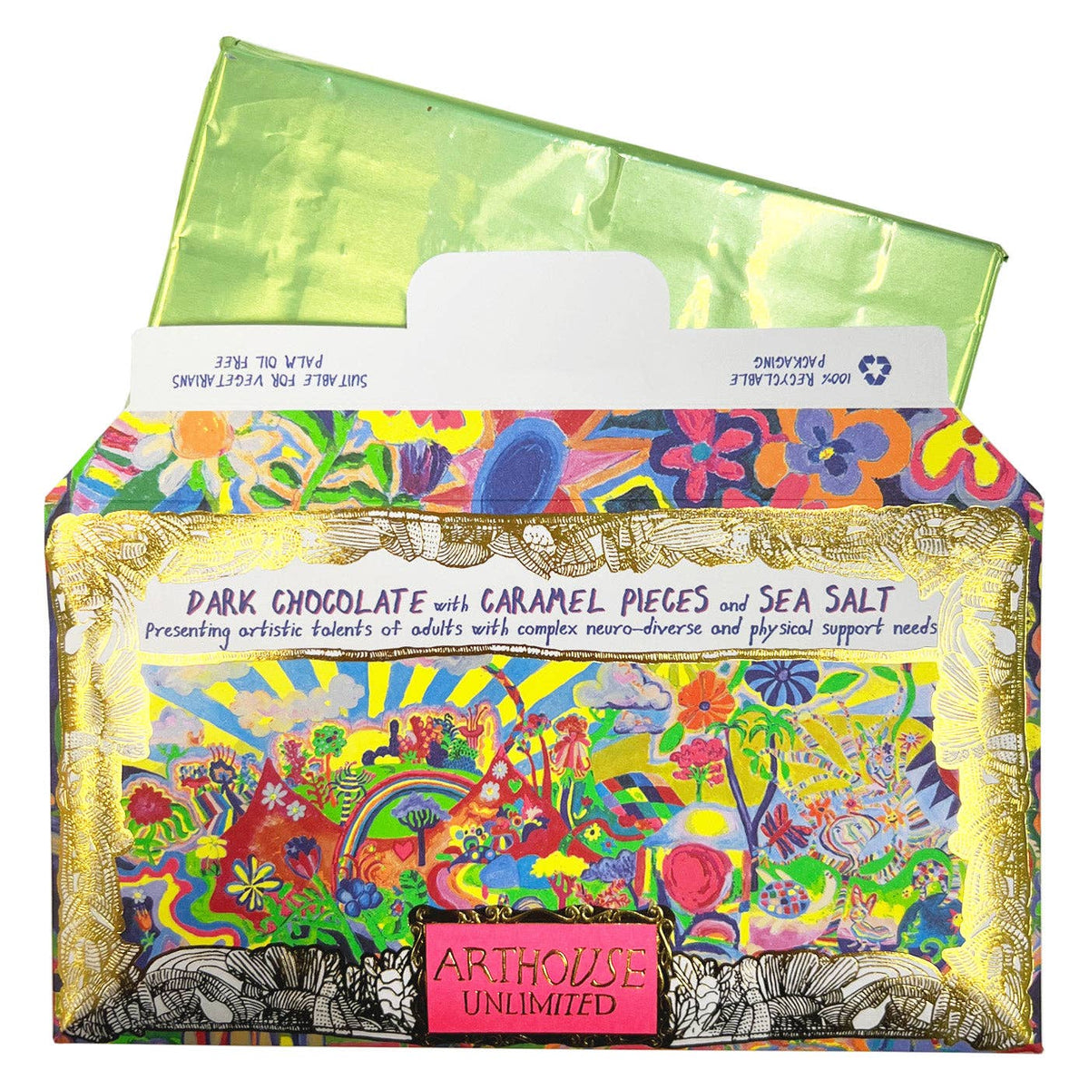 Joy Revolution, Dark Chocolate Bar with Caramel Pieces & Sea Salt