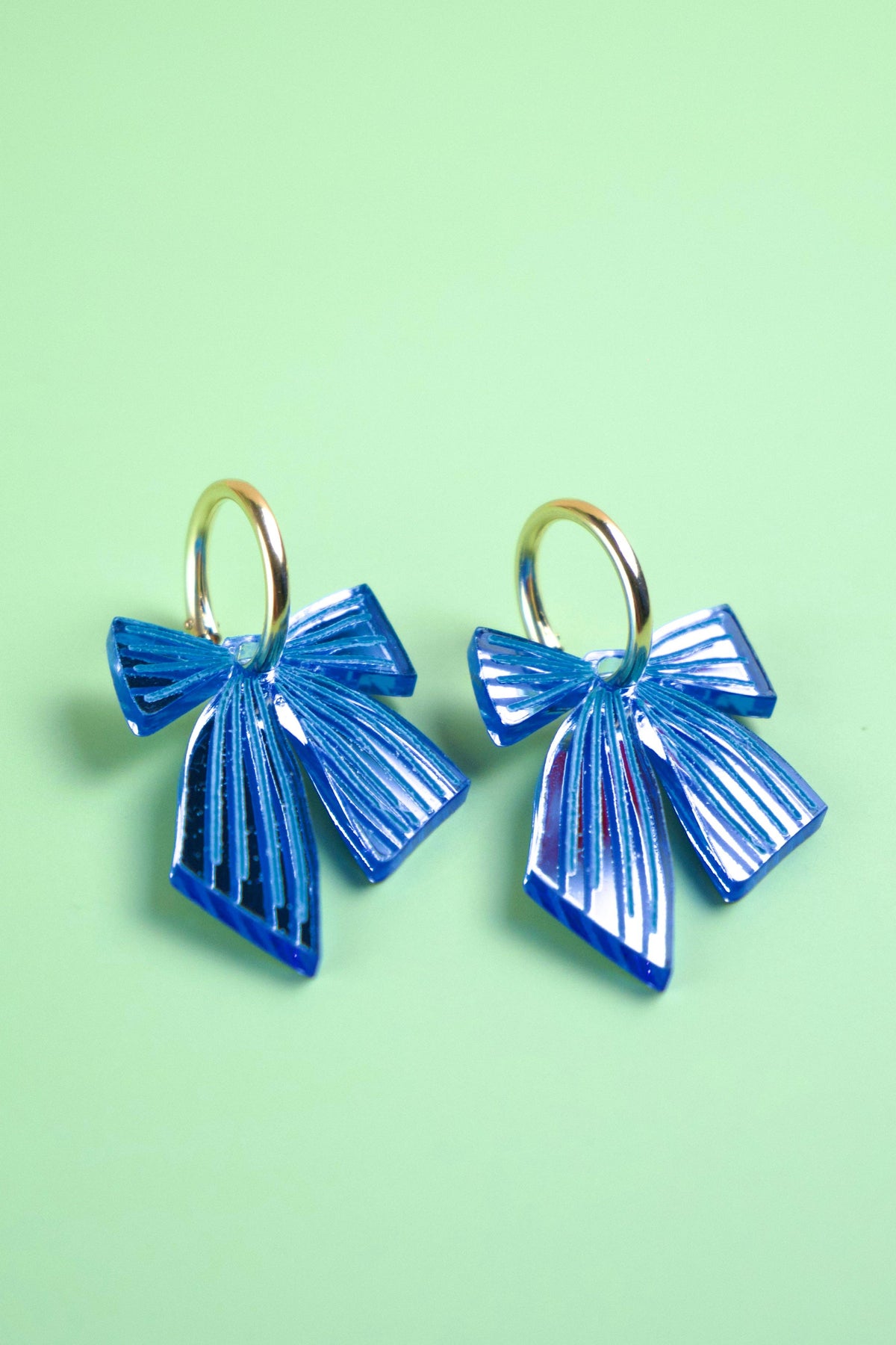 Blue Striped Bow Hoop Earrings