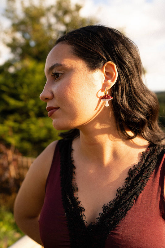 Mushroom Hoop Earrings