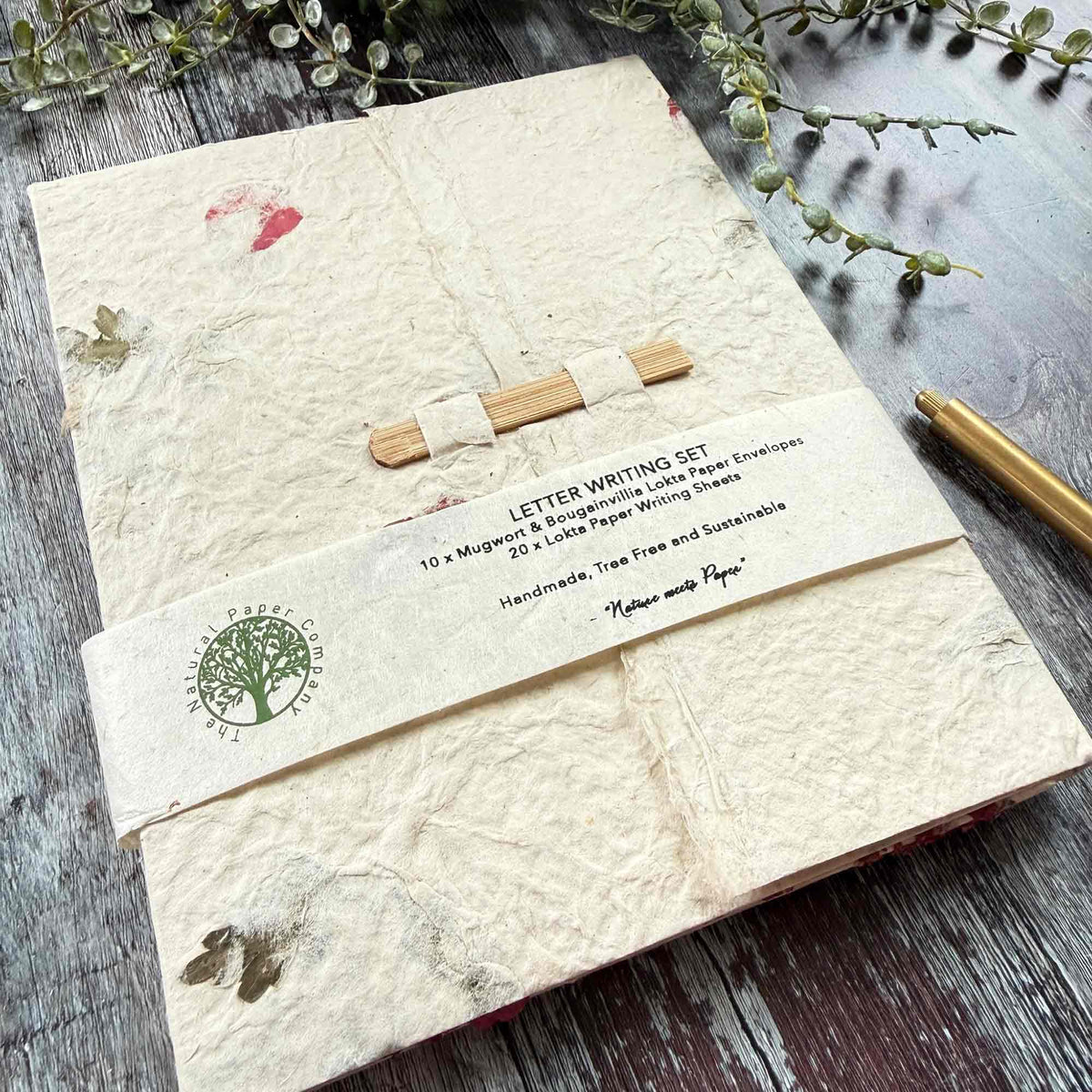 Handmade Lokta Paper Letter Writing Set – Mugwort & Bougainvillea