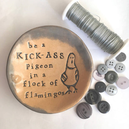 Kick-Ass Pigeon Ceramic Dish – Handmade Trinket Dish