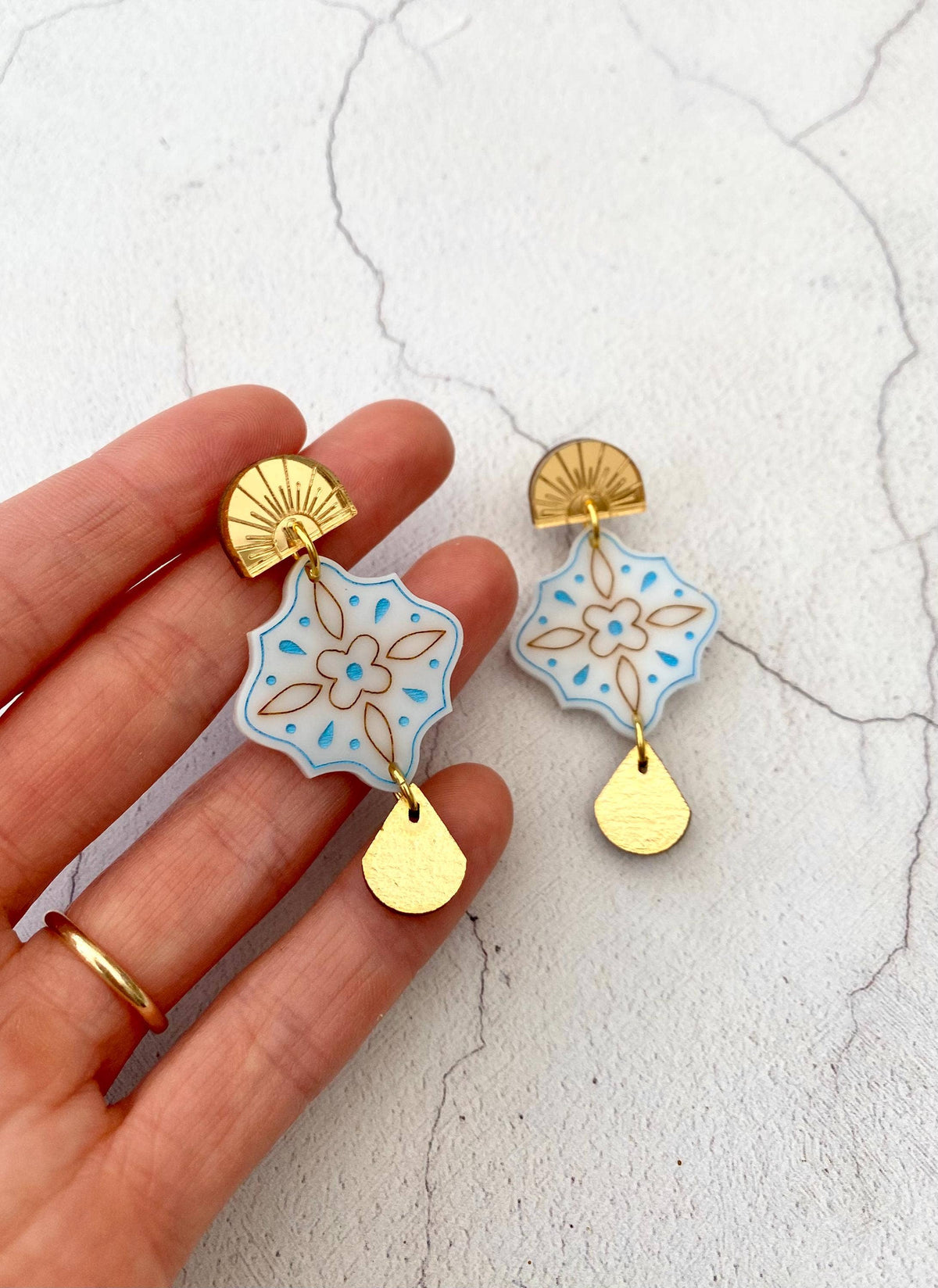 Erica Statement Gold Tile Earrings