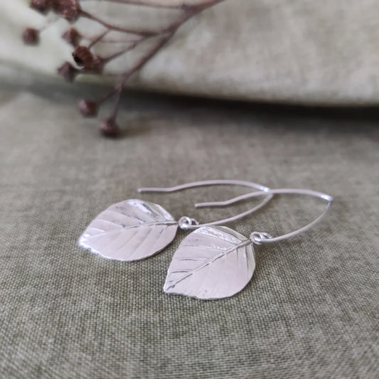 Sterling Silver Beech Leaf drop Earrings