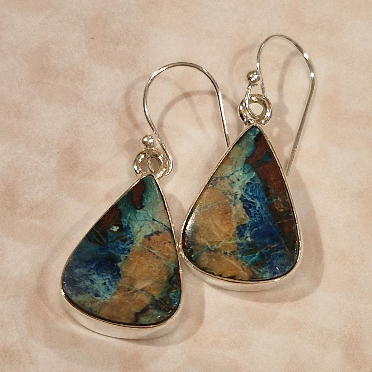 Squared Teardrop Blue Candy Jasper & 925 Silver Drop Earrings